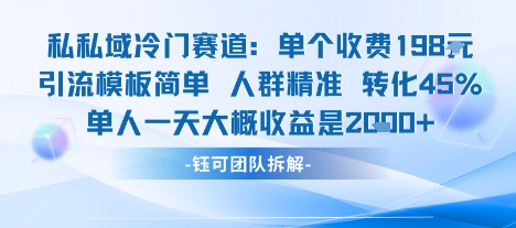 私域冷门赛道单个收费198米引流模板简单人群精准 45%的转化率单人一天大概收益多张-云深网创社