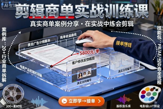 剪辑商单实战训练课，真实商单案例分享，在实战中练会剪辑-云深网创社