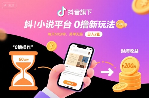 抖音旗下小说平台0撸新玩法，每天挂G60分钟，简单无脑，日入2张【揭秘】-云深网创社