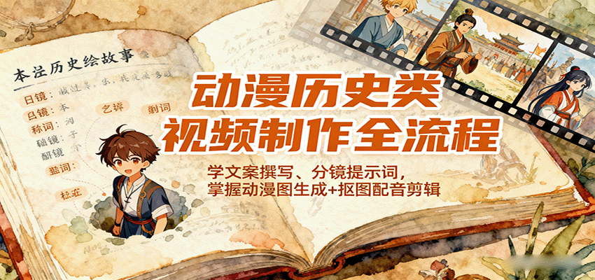 动漫历史类视频制作全流程，学文案撰写、分镜提示词，掌握动漫图生成+抠图配音剪辑-云深网创社