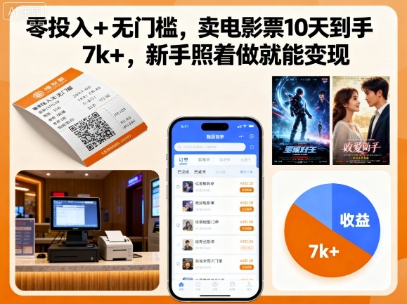 零投入+无门槛，卖电影票10天到手7k+，新手照着做就能变现【揭秘】-云深网创社