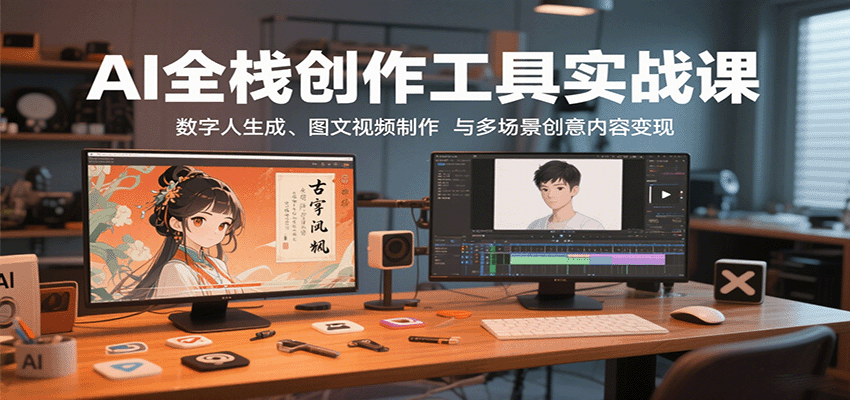 AI全栈创作工具实战课：数字人生成、图文视频制作与多场景创意内容变现-云深网创社