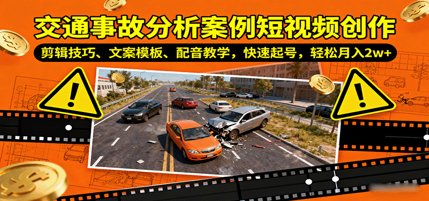 交通事故分析案例短视频创作，剪辑技巧、文案模板、配音教学，快速起号，轻松月入2w+-云深网创社