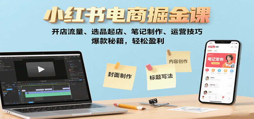 小红书电商掘金课：开店流量、选品起店、笔记制作、运营技巧，爆款秘籍，轻松盈利-云深网创社