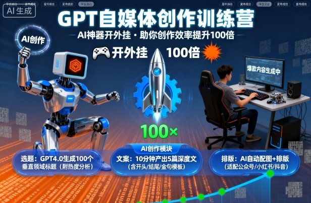 GPT自媒体创作训练营：AI神器开外挂，助你创作效率提升100倍-云深网创社