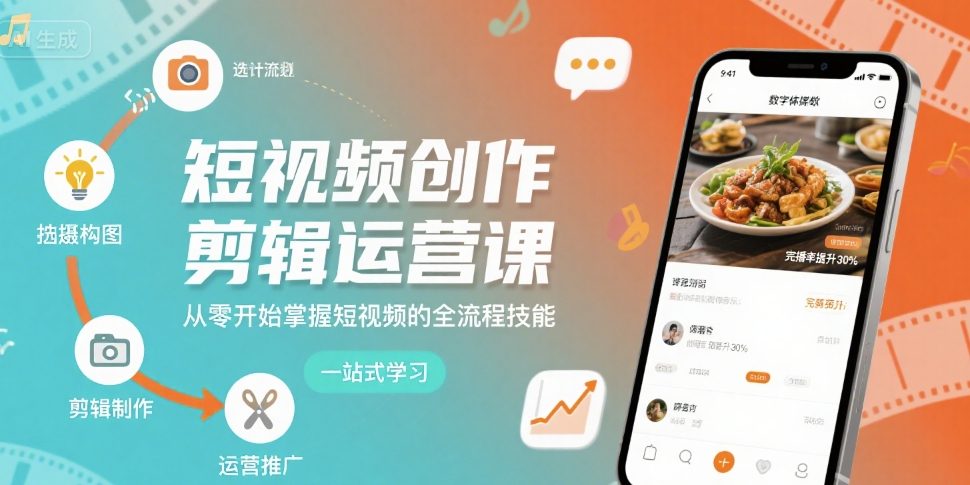 短视频创作剪辑运营课，从零开始掌握短视频的全流程技能-云深网创社