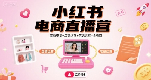 小红书电商直播营，直播带货+店铺运营+笔记运营=全电商-云深网创社