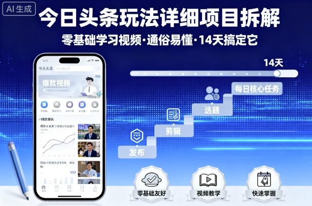 今日头条玩法详细项目拆解，零基础学习视频 通俗易懂 14天搞定它-云深网创社
