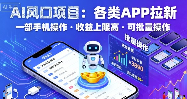 AI风口项目，各类APP拉新，一部手机就可以操作，收益上限高，可批量操作-云深网创社