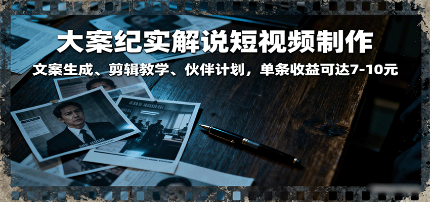 大案纪实解说短视频制作，文案生成、剪辑教学、伙伴计划，单条收益可达7-10元-云深网创社