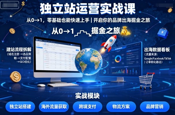 独立站运营实战课，​从0到1，零基础也能快速上手，开启你的品牌出海掘金之旅-云深网创社