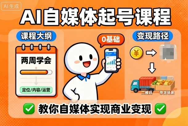 AI自媒体起号课程，0基础小白两周学会，教你自媒体实现商业变现-云深网创社