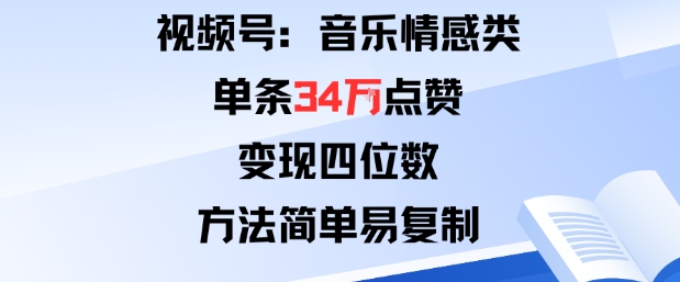 视频号分成计划新玩法：音乐情感类单条34W点赞，变现四位数，方法简单易复制-云深网创社