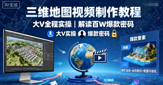 三维地图视频制作教程，大V全程实操，解读百W爆款密码-云深网创社