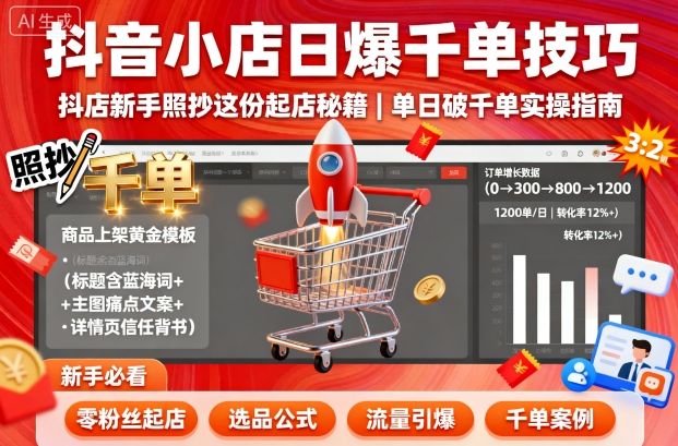 抖音小店日爆千单技巧，抖店新手照抄这份起店秘籍，单日破千单-云深网创社