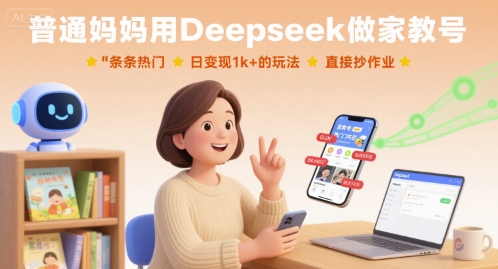 普通妈妈用Deepseek做家教号，条条热门，日变现1k+的玩法，直接抄作业-云深网创社