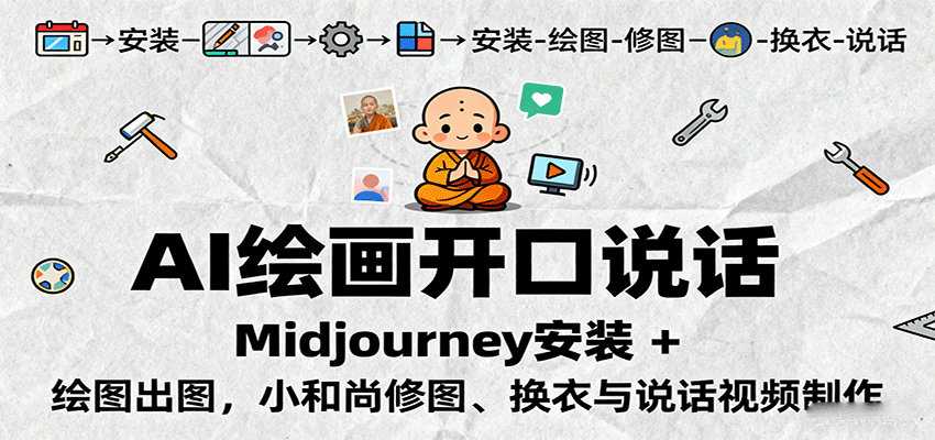 AI绘画开口说话，Midjourney安装 + 绘图出图，小和尚修图、换衣与说话视频制作-云深网创社