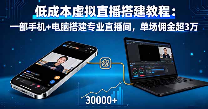 （16156期）低成本虚拟直播搭建教程：一部手机+电脑搭建专业直播间，单场佣金超3万-云深网创社