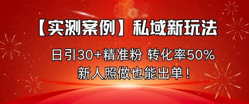 【实测案例】私域新玩法，日引30+精准粉，转化率50%，新人照做也能出单！-云深网创社