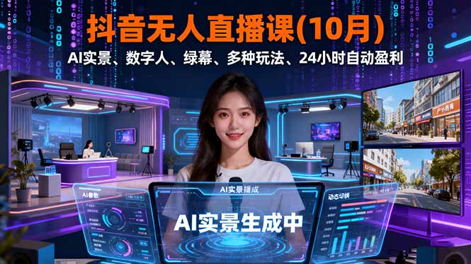 （16355期）抖音无人直播课(10月)，AI实景、数字人、绿幕、多种玩法、24小时自动盈利-云深网创社