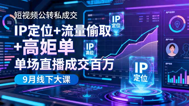 （16407期）短视频公转私成交9月线下大课，IP定位+流量偷取+高客单，单场直播成交百万-云深网创社