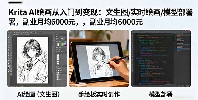 （16222期）Krita AI绘画从入门到变现：文生图/实时绘画/模型部署，副业月均6000元-云深网创社