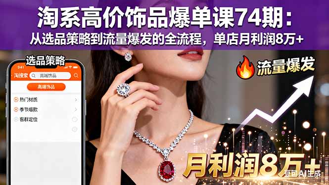 （16351期）淘系高价饰品爆单课74期：从选品策略到流量爆发的全流程，单店月利润8万+-云深网创社