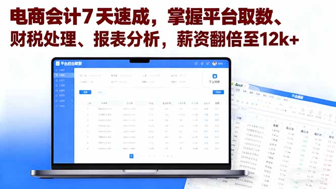 （16192期）电商会计7天速成，掌握平台取数、财税处理、报表分析，薪资翻倍至12k+-云深网创社