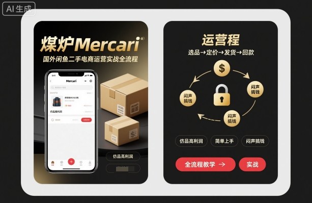 煤炉Mercari国外闲鱼二手电商运营实战全流程，仿品高利润，简单上手，闷声搞钱-云深网创社