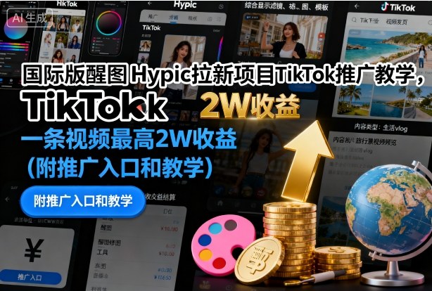 国际版醒图Hypic拉新项目TikTok推广教学，一条视频最高2W收益（附推广入口和教学）-云深网创社