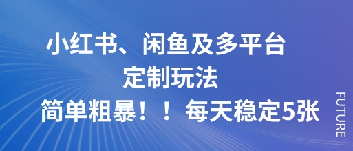 小红书、闲鱼及多平台定制玩法简单粗暴！每天稳定5张-云深网创社