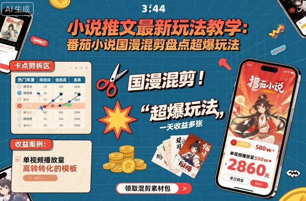 小说推文最新玩法教学，番茄小说国漫混剪盘点超爆玩法，全程干货，一天收益多张-云深网创社