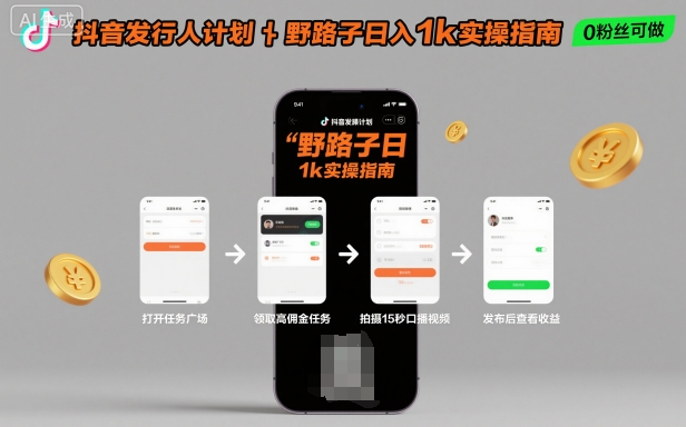 抖音发行人计划全新野路子玩法，随时随地，只要有手机，就能操作，日入1k+【揭秘】-云深网创社