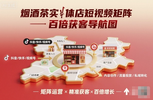 烟酒茶实体店短视频矩阵百倍获客导航图-云深网创社