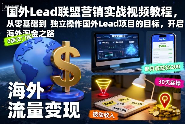 国外Lead联盟营销实战视频教程，从零基础到独立操作国外Lead项目的目标，开启海外淘金之路-云深网创社