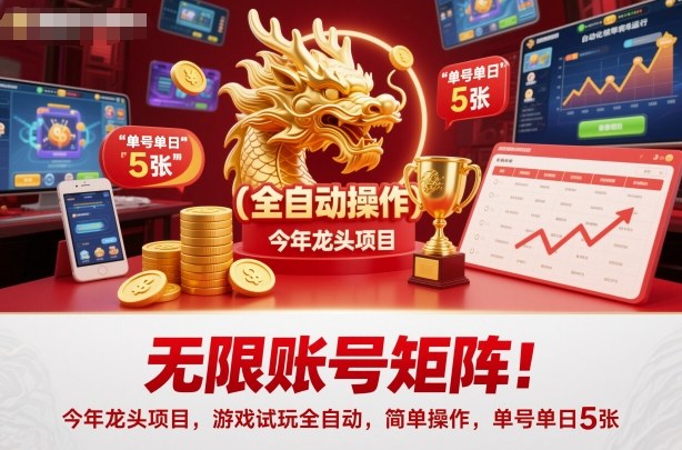 无限账号矩阵！今年龙头项目，游戏试玩全自动，简单操作，单号单日5张【揭秘】-云深网创社