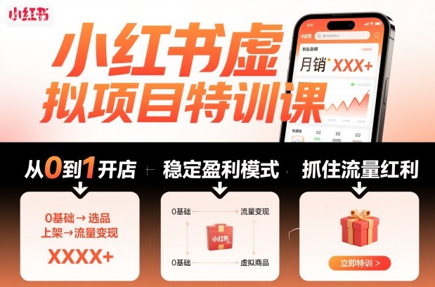 小红书虚拟项目特训课，帮你从0到1打造稳定盈利的店铺，抓住流量红利（更新9月）-云深网创社