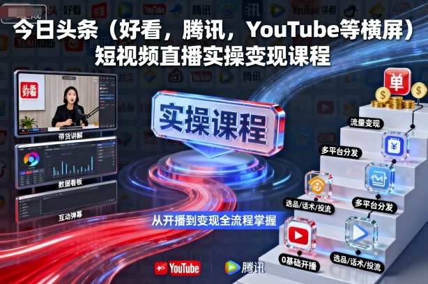 今日头条（好看，腾讯，YouTube等横屏）短视频直播实操变现课程-云深网创社
