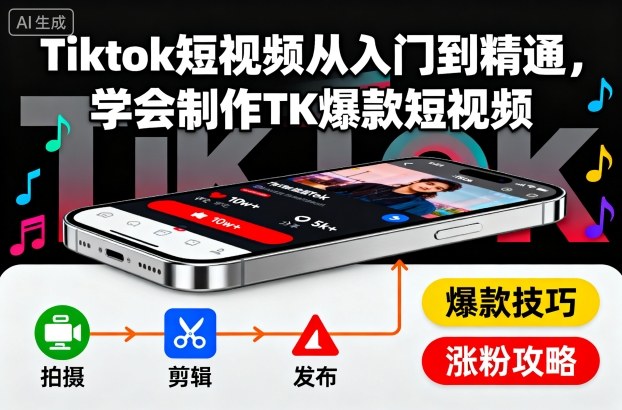 Tiktok短视频从入门到精通，学会制作TK爆款短视频-云深网创社
