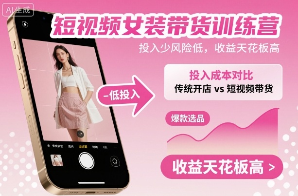 短视频女装带货训练营，投入少风险低，收益天花板高-云深网创社
