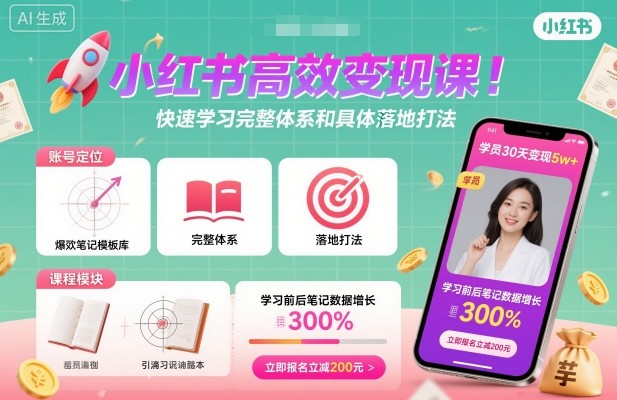 小红书高效变现课，快速学习小红书完整体系和具体落地打法-云深网创社