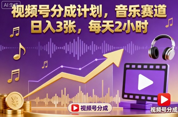 视频号分成计划，音乐赛道，日入3张，每天2小时-云深网创社