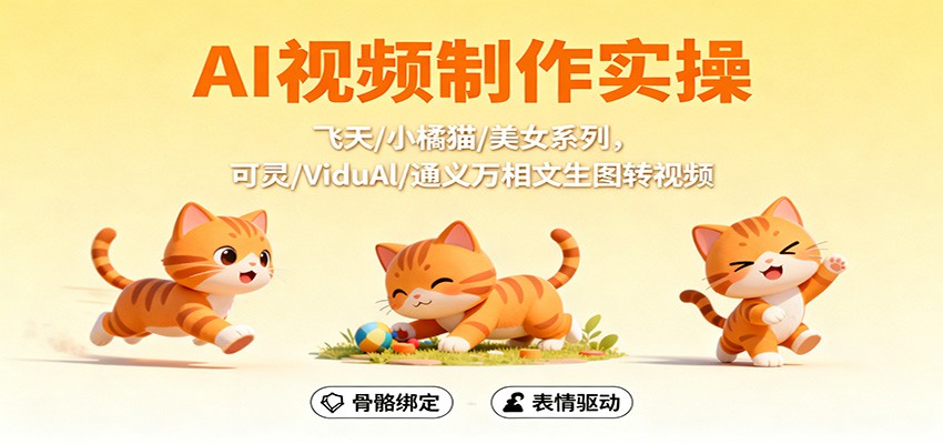 AI视频制作实操，飞天/小橘猫/美女系列，可灵/ViduAl/通义万相文生图转视频-云深网创社