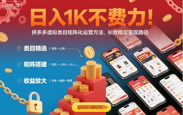 日入1K不费力！拼多多虚拟类目矩阵化运营方法，长效稳定变现路径-云深网创社