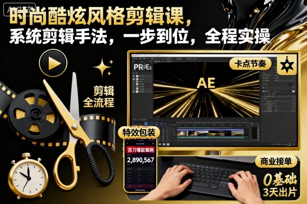 时尚酷炫风格剪辑课，系统剪辑手法，一步到位，全程实操-云深网创社