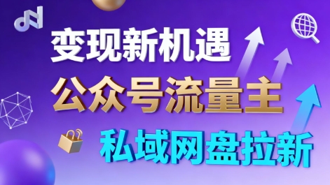 公众号流量主+私域网盘拉新，多方式变现，简单易上手，当天就有收益-云深网创社