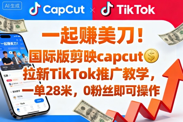 一起賺美刀！国际版剪映capcut拉新TikTok推广教学，一单28米，0粉丝即可操作（附推广入口和教学）-云深网创社