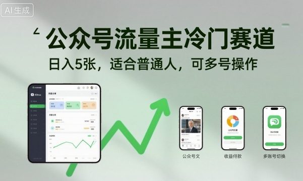 公众号流量主冷门赛道，日入5张，适合普通人，可多号操作-云深网创社