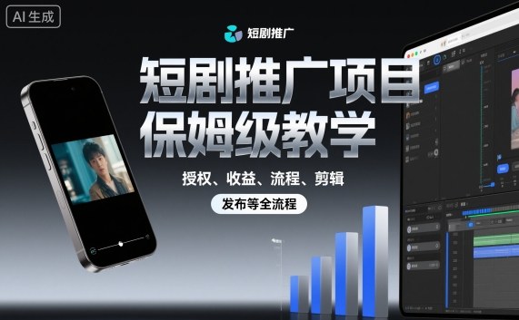 短剧推广项目保姆级教学，授权、收益、流程、剪辑，发布等全流程-云深网创社