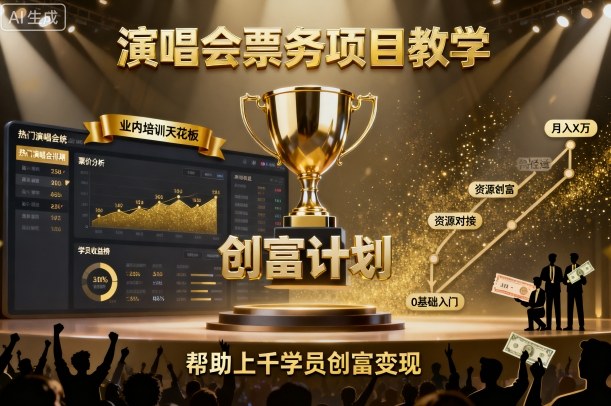 演唱会票务项目教学，业内培训天花板，帮助上千学员创富变现-云深网创社
